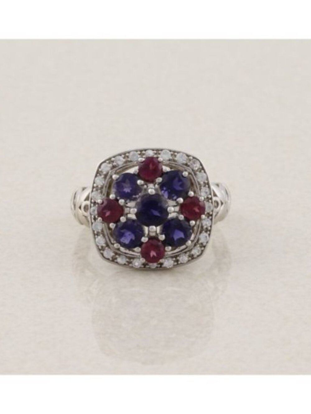 Sterling Silver Pink & Purple Tourmaline & White Sapphire Ring Size 10 1/4